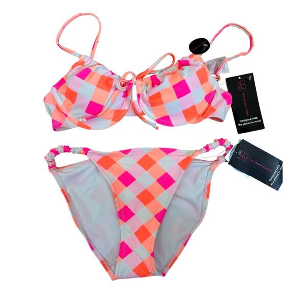 No Boundaries Pink & Orange Checkered Bikini NWT Small 3-5 - Picture 1 of 7